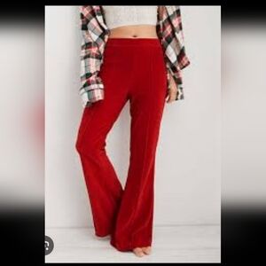 Aerie Red Flare Leg Velvet Pants